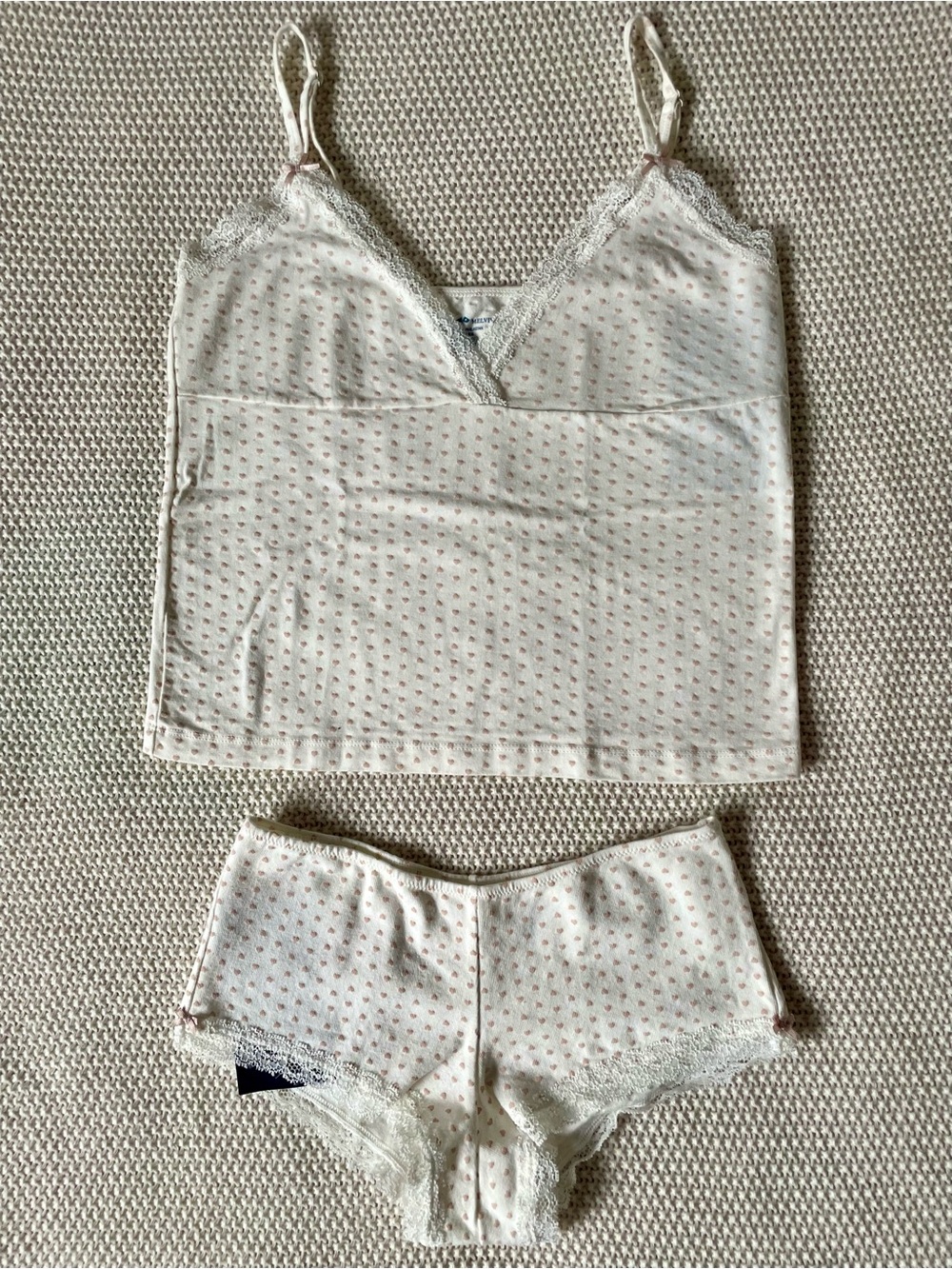 Brandy Melville White And Pink Hearts With Bows Matching Pj Set